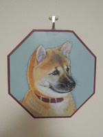 ペットロスの方がペットのリアルな似顔絵の注文（オーダー）前に見る作品～元気な仔犬を立体感を出して描いた肖像画のグッズ